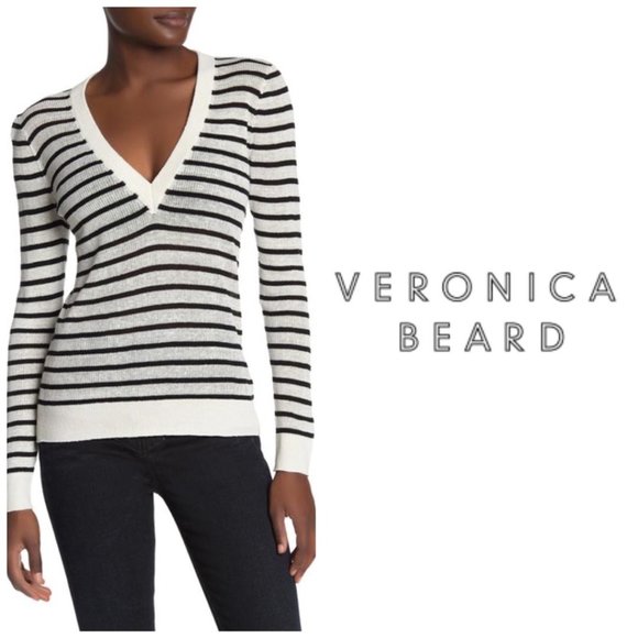 Veronica Beard Sweaters - VERONICA BEARD V-Neck Black White Sweater Sz M